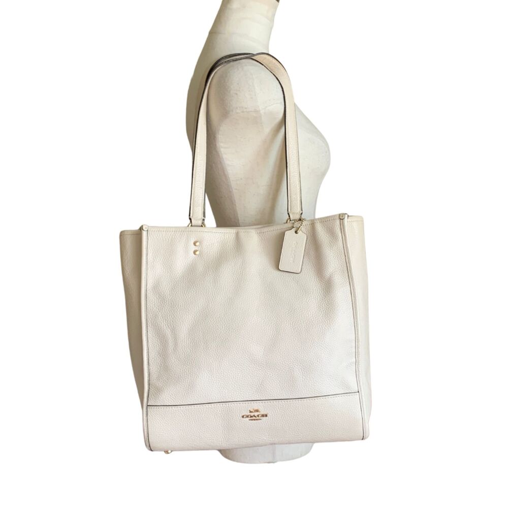Coach 1921 Pebbled Leather City Tote Chalk Ivory Shoulder Bag Large Purse